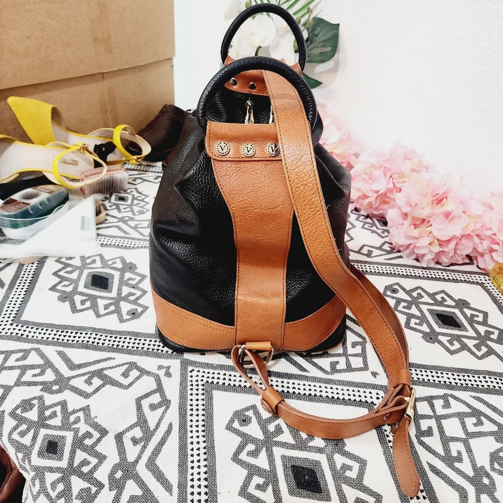 Authentic Valentina Handbag/Sling Backpack Color Black and Tan_7